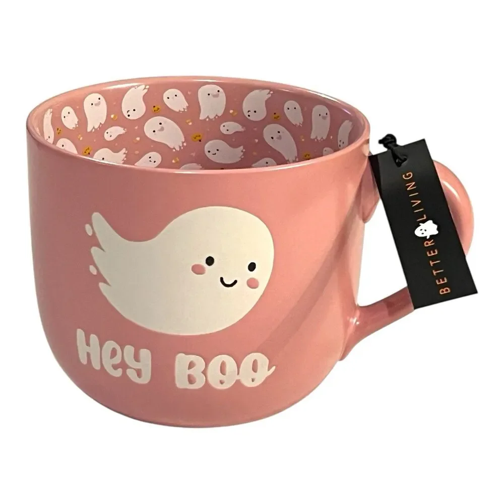 Better Living HEY BOO Cute Ghosts Pink Halloween Large Mug Ghosts Inside